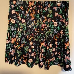 LOFT Black Floral A-Line Skirt